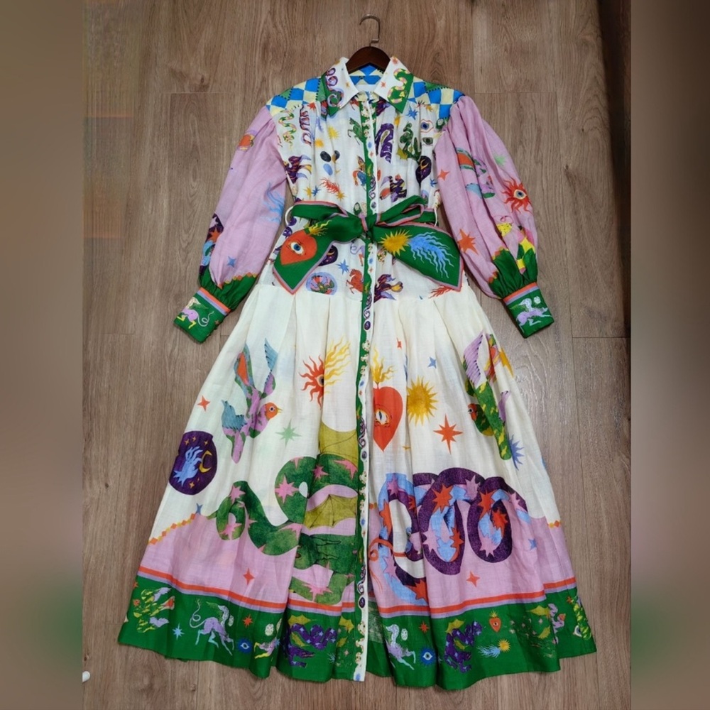ALÉMAIS Lou Benesch Seeker belted printed ramie shirt dress